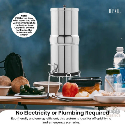 Orku 17L Gravity Benchtop Water Filter System - Stainless Steel - Appliances > Kitchen Appliances > Kitchen Appliance