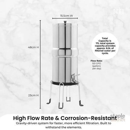 Orku 17L Gravity Benchtop Water Filter System - Stainless Steel - Appliances > Kitchen Appliances > Kitchen Appliance