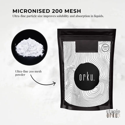 Orku 1Kg Creatine Monohydrate Powder 200 Mesh Micronised 99.9% Pure Unflavoured - Health & Beauty > Nutrition &
