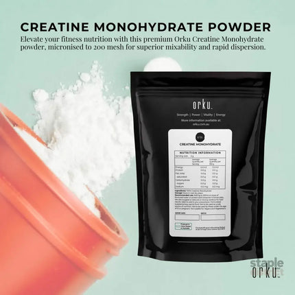 Orku 1Kg Creatine Monohydrate Powder 200 Mesh Micronised 99.9% Pure Unflavoured - Health & Beauty > Nutrition &