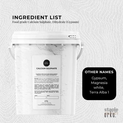 Orku 1Kg Fine Calcium Sulphate Gypsum Powder Tub - Dihydrate Food Grade FCC E516 - Commercial > Commercial Others >