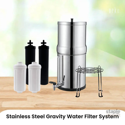Orku 23L Gravity Benchtop Water Filter System with Gauge - Stainless Steel - Appliances > Kitchen Appliances > Kitchen