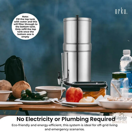 Orku 23L Gravity Benchtop Water Filter System with Gauge - Stainless Steel - Appliances > Kitchen Appliances > Kitchen