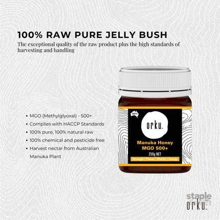 Orku 250g MGO 500+ Australian Manuka Honey - 100% Raw Natural Pure Jelly Bush - Food & Beverage > Pantry > Condiments &