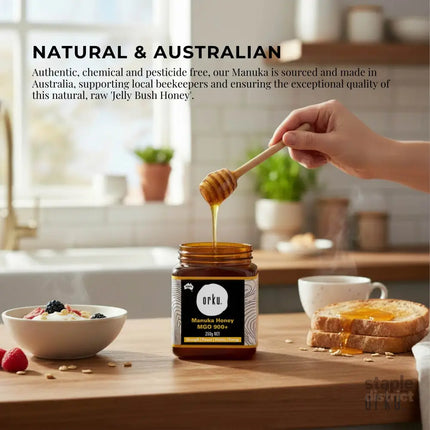 Orku 250g MGO 900+ Australian Manuka Honey - 100% Raw Natural Pure Jelly Bush - Food & Beverage > Pantry > Condiments &