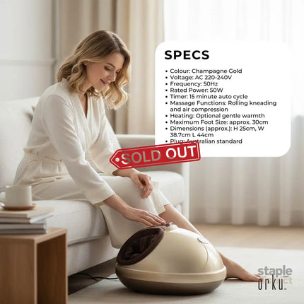 Orku 3D Foot Massager Machine - Home Heat Massage Kneading Air Compression Gold - Health & Beauty > Massage &