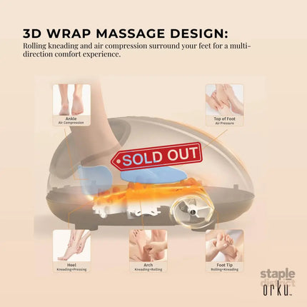 Orku 3D Foot Massager Machine - Home Heat Massage Kneading Air Compression Gold - Health & Beauty > Massage &
