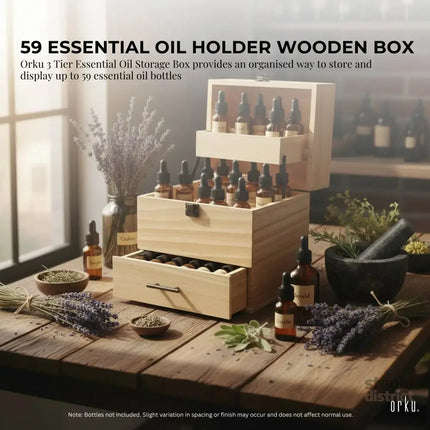 Orku 59 Essential Oil Bottle Storage Box - Wooden 3 Tier Aromatherapy Organiser - Home & Garden > Kitchenware > Food