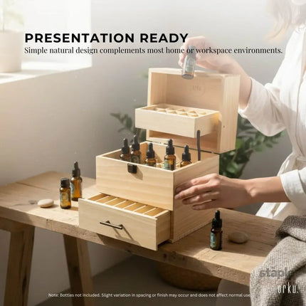Orku 59 Essential Oil Bottle Storage Box - Wooden 3 Tier Aromatherapy Organiser - Home & Garden > Kitchenware > Food