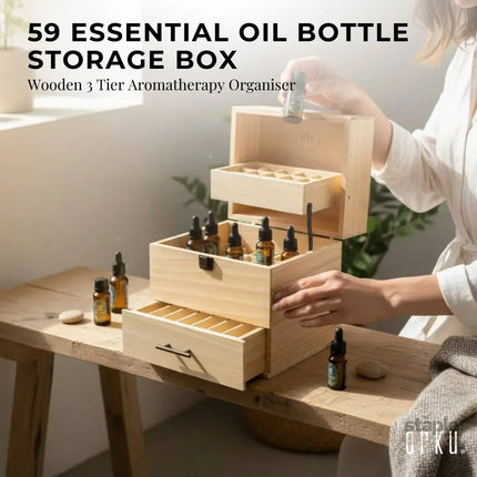 Orku 59 Essential Oil Bottle Storage Box - Wooden 3 Tier Aromatherapy Organiser - Home & Garden > Kitchenware > Food