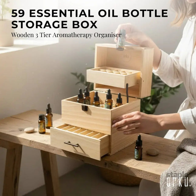 Orku 59 Essential Oil Bottle Storage Box - Wooden 3 Tier Aromatherapy Organiser - Home & Garden > Kitchenware > Food