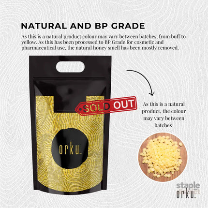 Orku 5Kg Organic Beeswax Pellets Yellow - Cosmetic Grade Pure Bees Wax Pastilles - Home & Garden > Hobbies > Arts &