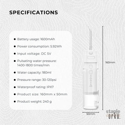 Orku Mini Water Flosser Rechargeable Portable Extendable Travel Oral Irrigator White - Health & Beauty > Personal Care