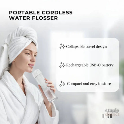 Orku Mini Water Flosser Rechargeable Portable Extendable Travel Oral Irrigator White - Health & Beauty > Personal Care