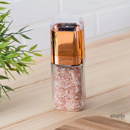Orku Single Salt or Pepper Grinder 180ml – Glass Manual Mill with Rose Gold Lid - Home & Garden > Kitchenware > Salt &