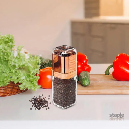 Orku Single Salt or Pepper Grinder 180ml – Glass Manual Mill with Rose Gold Lid - Home & Garden > Kitchenware > Salt &