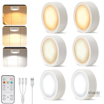 Pack of 6 Under-Unit Lights Kitchen LED Cabinet Lighting Wireless with Remote Control Cabinet Lighting Rechargeable