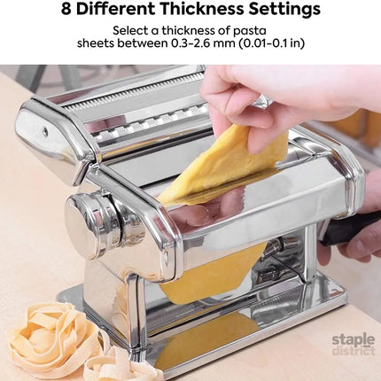 Pasta Maker Manual Steel Machine with 8 Adjustable Thickness Settings - Appliances > Kitchen Appliances > Speciality