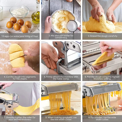 Pasta Maker Manual Steel Machine with 8 Adjustable Thickness Settings - Appliances > Kitchen Appliances > Speciality
