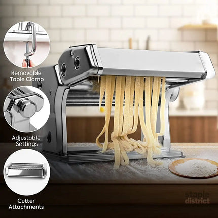Pasta Maker Manual Steel Machine with 8 Adjustable Thickness Settings - Appliances > Kitchen Appliances > Speciality