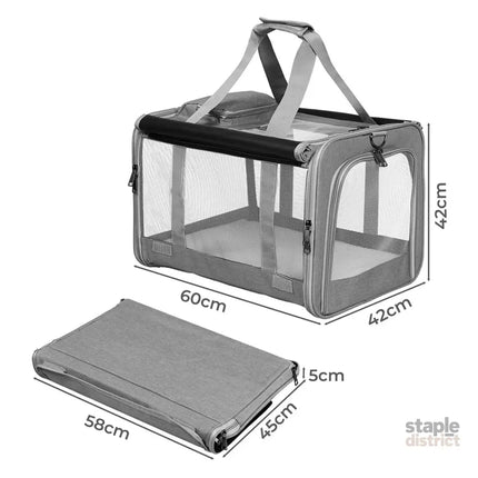 Pawz 3 in 1 Pet Soft Crate Dog Cat Carrier L Size Grey-2006732694511292418