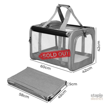 Pawz 3 in 1 Pet Soft Crate Dog Cat Carrier L Size Grey-2006732694511292418