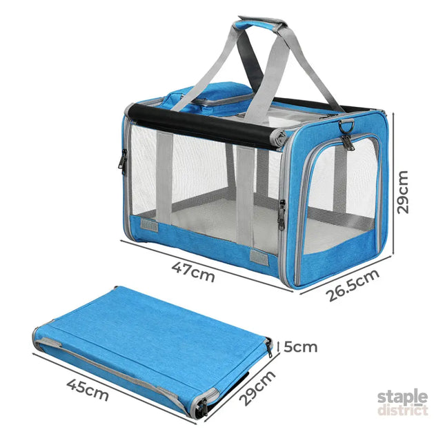 Pawz 3 in 1 Pet Soft Crate Dog Cat Carrier M Size Blue-2018816685754159106