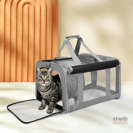 Pawz 3 in 1 Pet Soft Crate Dog Cat Carrier M Size Grey-2029387205448962055