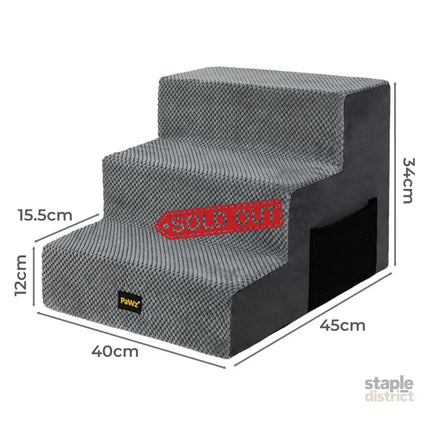 Pawz 3 Steps Pet Stairs Dog Ramp High Density Foam Grey-2006733392930017282