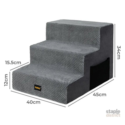 Pawz 3 Steps Pet Stairs Dog Ramp High Density Foam Grey-2006733392930017282