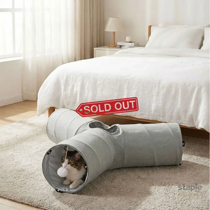 Pawz 3 Way Cat Tunnel Toy Interactive Foldable Tube Indoor Pet 2 Haning Balls-2050056765285994503