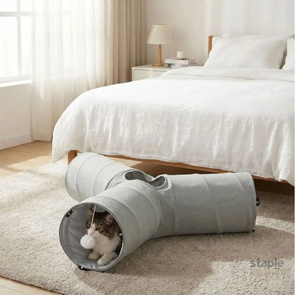 Pawz 3 Way Cat Tunnel Toy Interactive Foldable Tube Indoor Pet 2 Haning Balls-2050056765285994503
