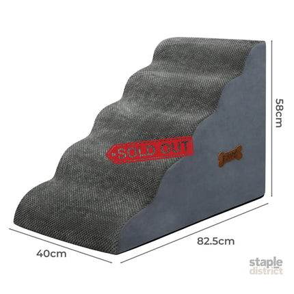 Pawz 5 Steps Pet Stairs Dog Ramp High Density Foam Grey-2029387208141705218