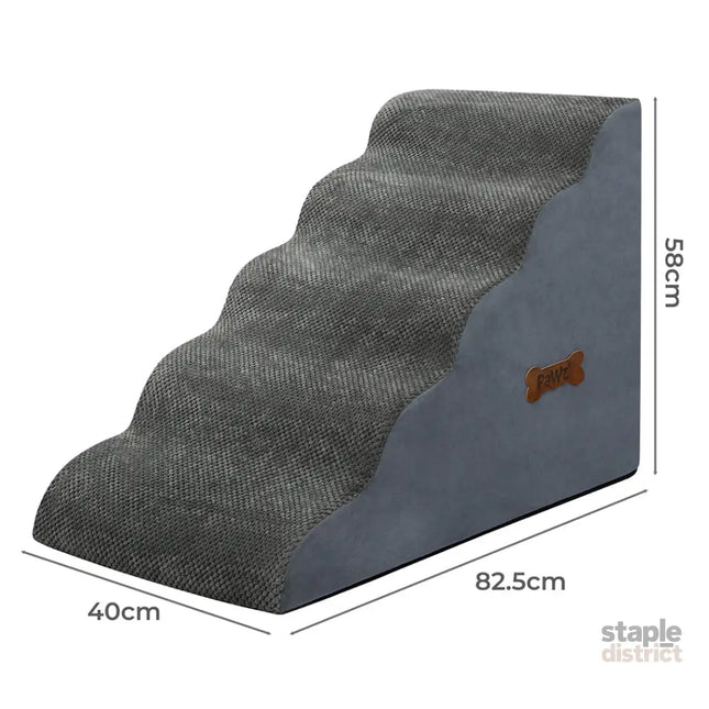 Pawz 5 Steps Pet Stairs Dog Ramp High Density Foam Grey-2029387208141705218