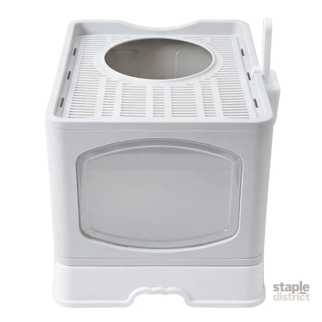 Pawz Large Cat Litter Box Foldable Top Entry Covered Litter Tray Scoop Grey-2050056785414459393