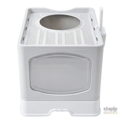Pawz Large Cat Litter Box Foldable Top Entry Covered Litter Tray Scoop Grey-2050056785414459393