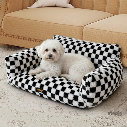 Pawz Pet Bed Plush Checkered Dog Bed Washable Cat Bed-2050056801222791174