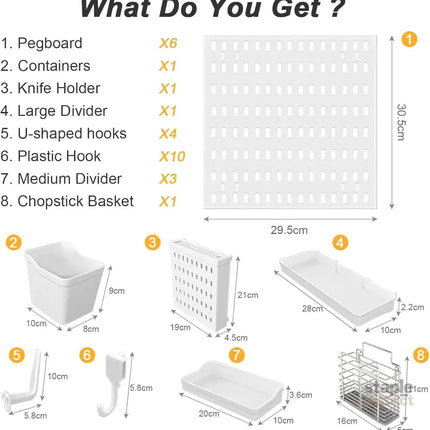 CARLA HOME Pegboard Wall Organizer Kit with 6 Modular Pegboards & 21 Accessories for Kitchen Office Gaming & Craft