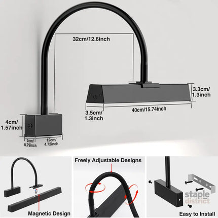 Picture Frame Light with Remote Wireless 16 Inch Black Art Light Battery Operated Picture Light with 3 CCT Dimmable and