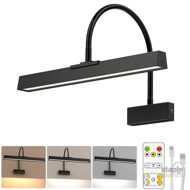Picture Frame Light with Remote Wireless 16 Inch Black Art Light Battery Operated Picture Light with 3 CCT Dimmable and