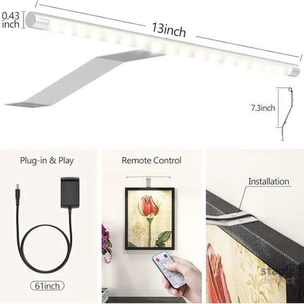Picture Lights for Wall Plug in or Hardwired,3000K Warm White Dart Board Lights with Remote,13.5inches Silver LED Art