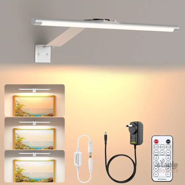Picture Lights for Wall Plug in or Hardwired,3000K Warm White Dart Board Lights with Remote,13.5inches Silver LED Art