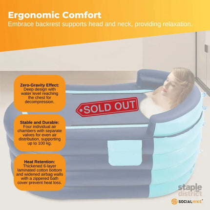 Portable Bathtub and Wireless Pump - Inflatable Foldable Collapsible Adult Tub - Furniture > Bathroom > Bathtubs