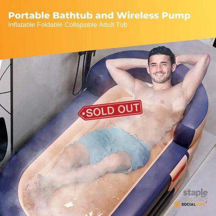 Portable Bathtub and Wireless Pump - Inflatable Foldable Collapsible Adult Tub Orange - Furniture > Bathroom > Bathtubs