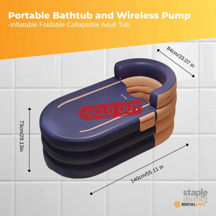 Portable Bathtub and Wireless Pump - Inflatable Foldable Collapsible Adult Tub Orange - Furniture > Bathroom > Bathtubs