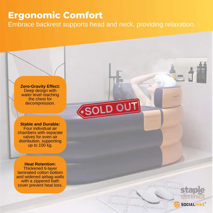 Portable Bathtub and Wireless Pump - Inflatable Foldable Collapsible Adult Tub Orange - Furniture > Bathroom > Bathtubs