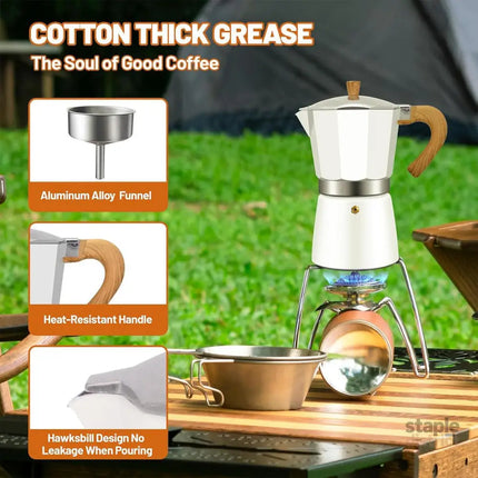 Portable Coffee Maker Wood Grain Handle Outdoor Manual Espresso Machine Camping - Beige-150ml - Appliances > Kitchen