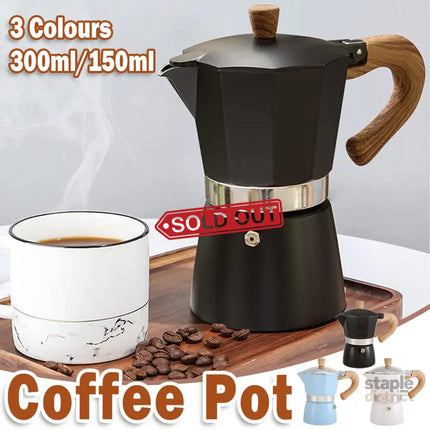 Portable Coffee Maker Wood Grain Handle Outdoor Manual Espresso Machine Camping - Black-300ml - Appliances > Kitchen