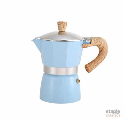 Portable Coffee Maker Wood Grain Handle Outdoor Manual Espresso Machine Camping - Blue-150ml - Appliances > Kitchen