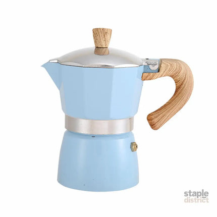 Portable Coffee Maker Wood Grain Handle Outdoor Manual Espresso Machine Camping - Blue-150ml - Appliances > Kitchen